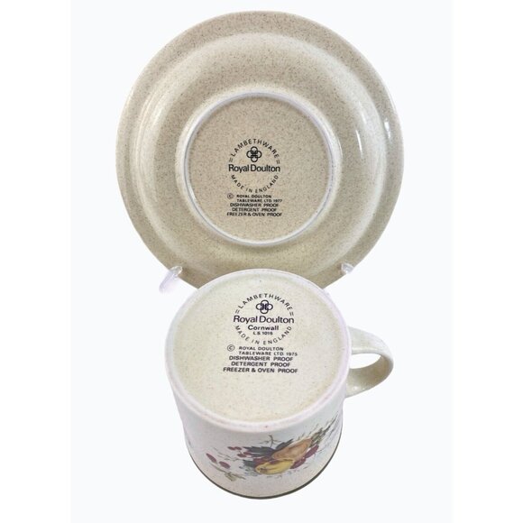 Royal Doulton Lambethware 3 Cup & Saucer Flat Bottom Cornwell L.S.1015 England - Picture 9 of 10